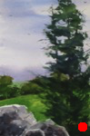 landscape, trees, rocks, hill, oberst, watercolor, painting